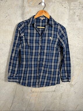 Burberry London Navy and White Plaid Button-Down Shirt
